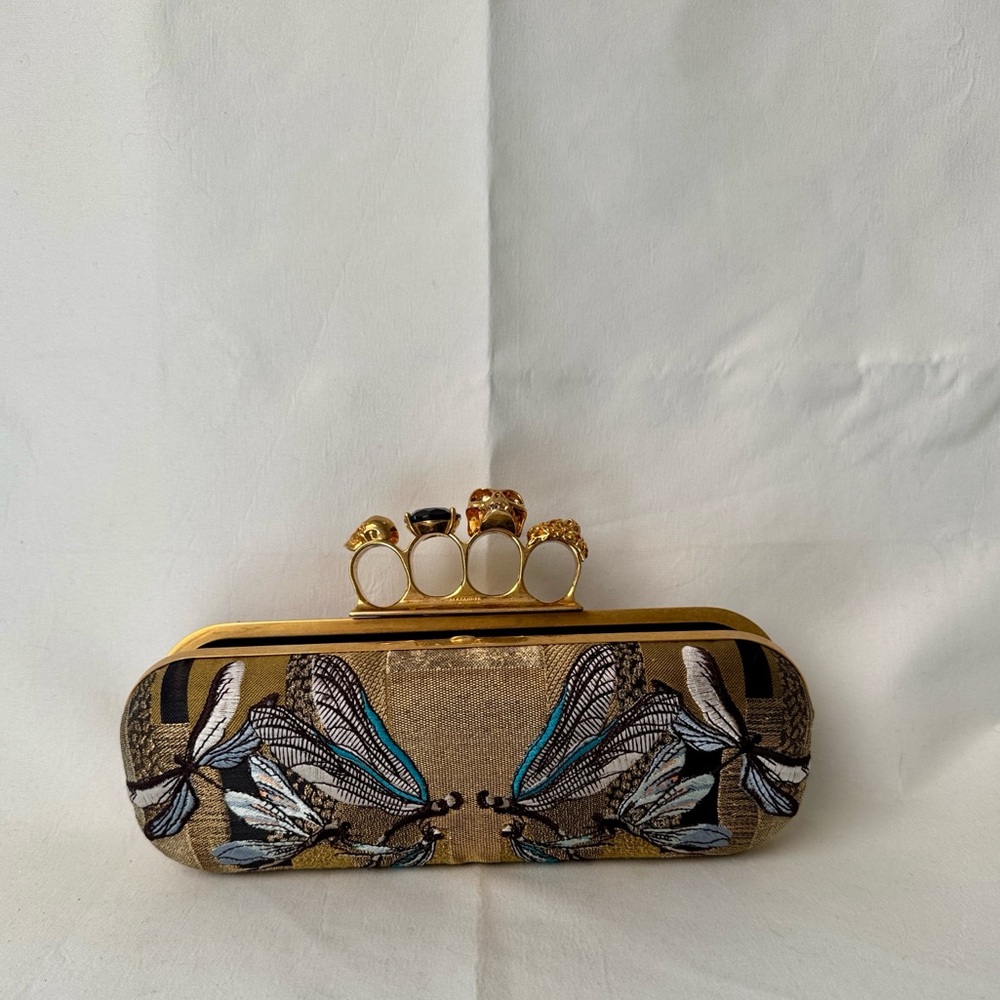 Alexander McQueen Knuckles Gold, Black, and Blue Brocade Dragonfly Clutch